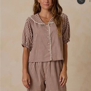 WOMEN'S RUFFLE PAJAMAS || BRICK GINGHAM